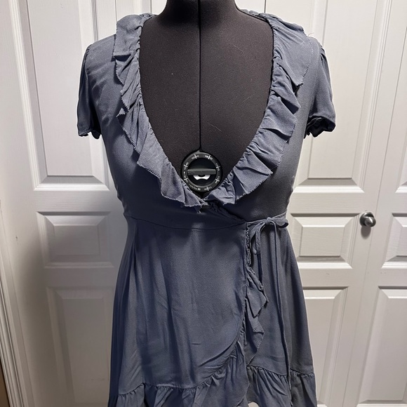 Aritzia Sunday Best Ruffle Wrap Dress in Steel blue - Picture 2 of 7